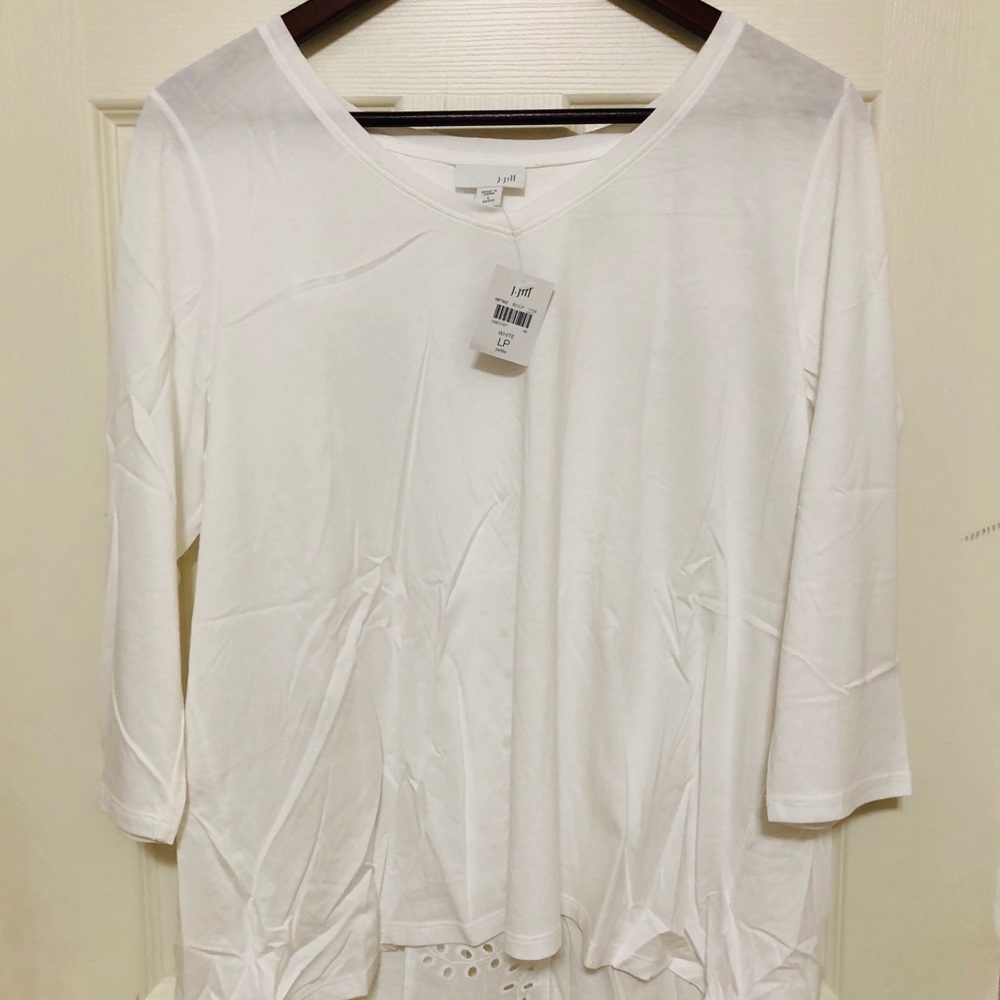 JJill white cotton hi-Lo top with eyelet back
